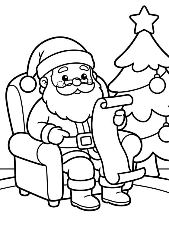 Desenho de Papá Noel Leyendo la Lista de Regalos para colorir e imprimir grátis