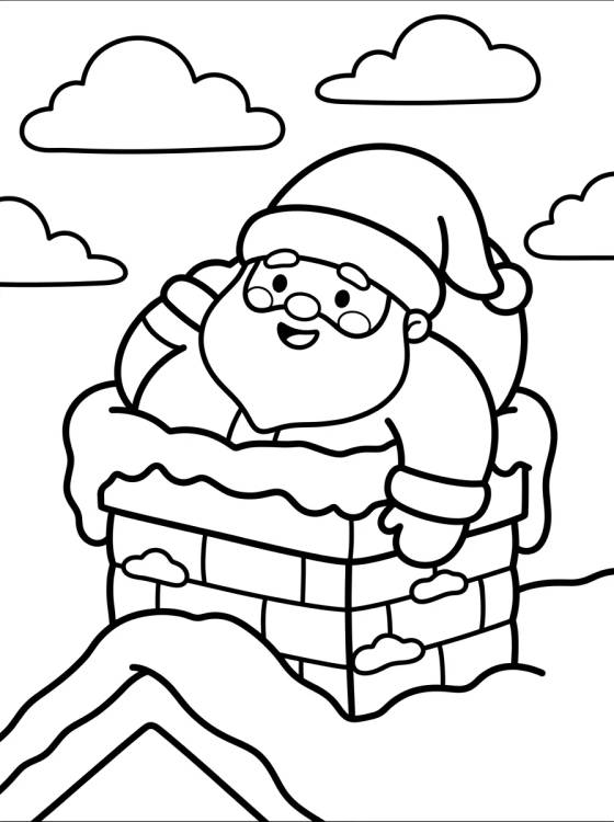 Desenho de Papá Noel en la Chimenea para colorir e imprimir grátis
