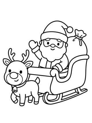 Desenho de Papá Noel en el Trineo con Reno para colorir e imprimir grátis