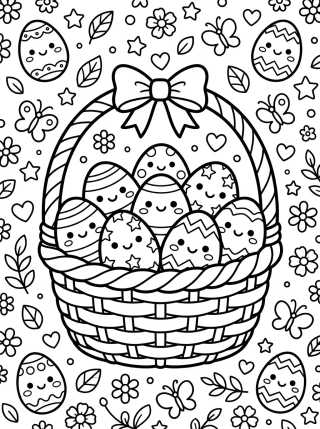 Desenho de Canasta de Huevos de Pascua Kawaii para colorir e imprimir grátis