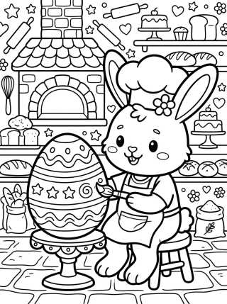 Desenho de Conejito Panadero con Huevo de Chocolate para colorir e imprimir grátis