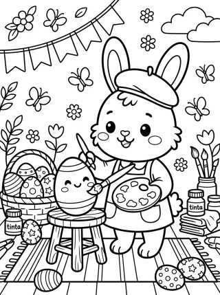 Desenho de Conejo Pintor de Huevos de Pascua para colorir e imprimir grátis