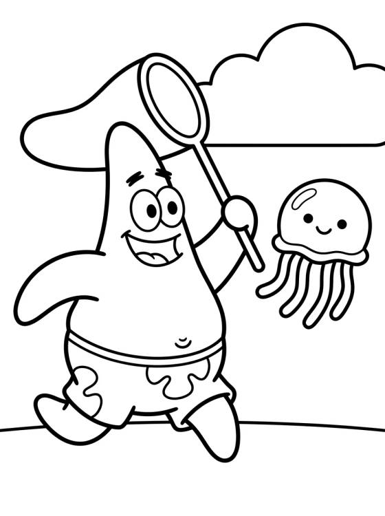 Desenho de Patricio Estrella Cazando Medusas para colorir e imprimir grátis