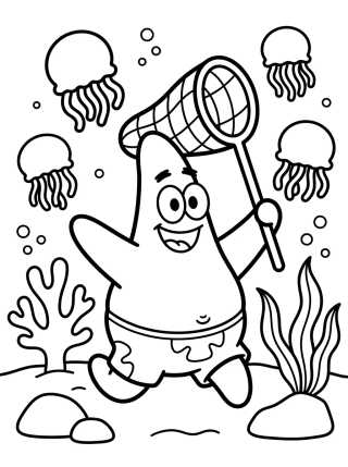 Desenho de Patricio Estrella Cazando Medusas para colorir e imprimir grátis