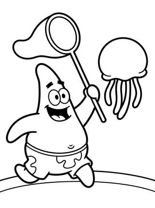 Desenho de Patricio Estrella Cazando Medusas para colorir e imprimir grátis