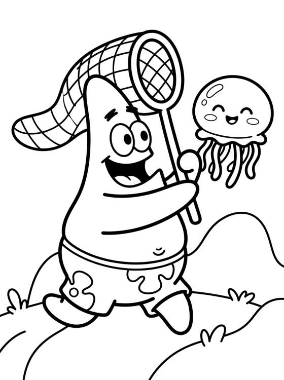 Desenho de Patricio Estrella Cazando Medusas para colorir e imprimir grátis