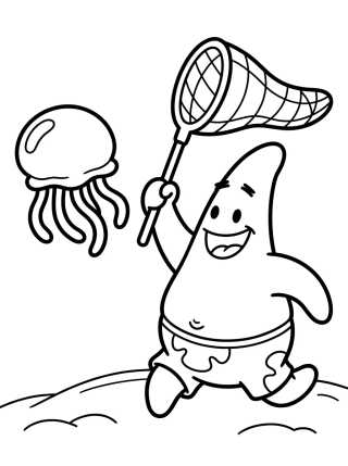 Desenho de Patricio Estrella Cazando Medusas para colorir e imprimir grátis