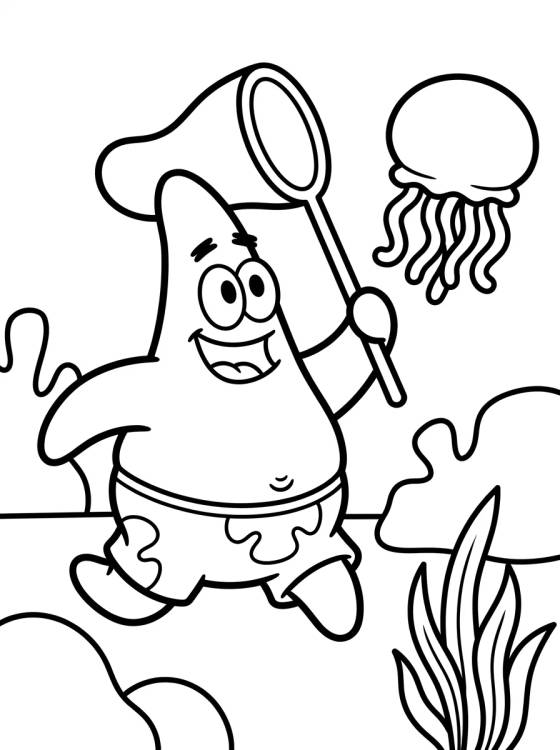 Desenho de Patricio Estrella Cazando Medusas para colorir e imprimir grátis