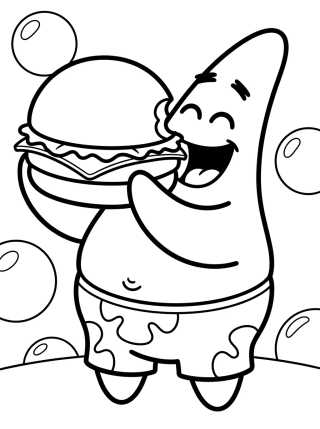 Desenho de Patricio Estrella Comiendo Cangreburguer para colorir e imprimir grátis
