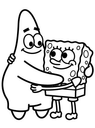 Desenho de Patricio Estrella y Bob Esponja Abrazados para colorir e imprimir grátis