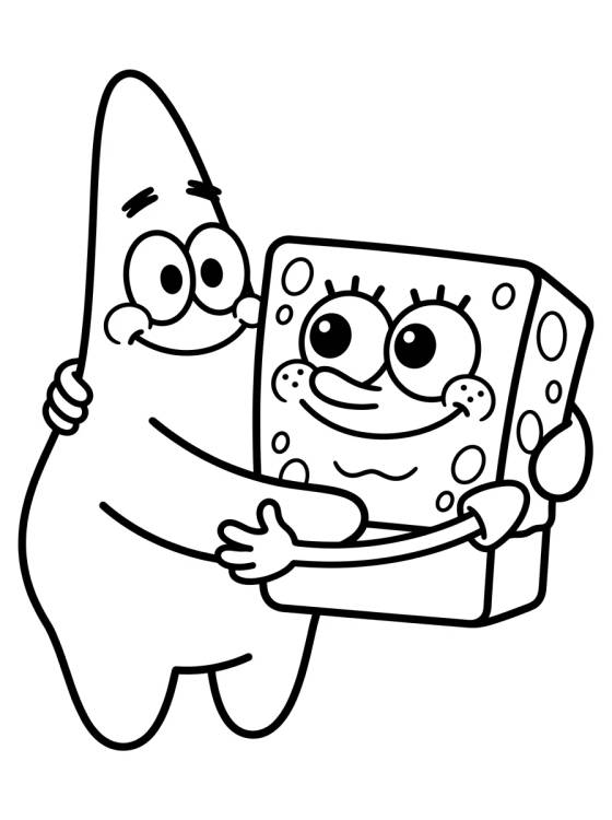 Desenho de Patricio Estrella y Bob Esponja Abrazados para colorir e imprimir grátis