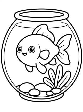 Desenho de Pez Dorado en una Pecera Tierna para colorir e imprimir grátis