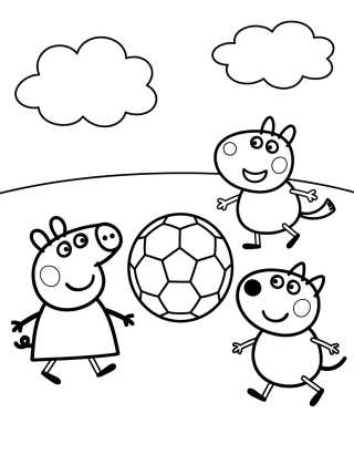Desenho de Peppa, Danny Perro y Pedro Pony Jugando Fútbol para colorir e imprimir grátis