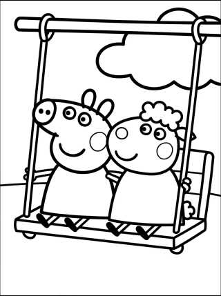Desenho de Peppa y la Oveja Suzy en el Columpio para colorir e imprimir grátis