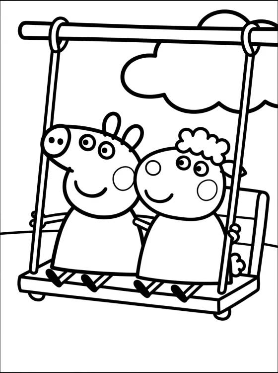 Desenho de Peppa y la Oveja Suzy en el Columpio para colorir e imprimir grátis