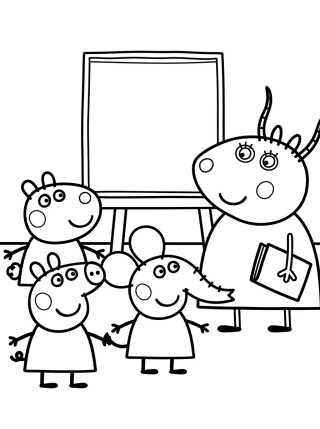 Desenho de Peppa y sus Amigos en la Escuela con la Sra. Gacela para colorir e imprimir grátis