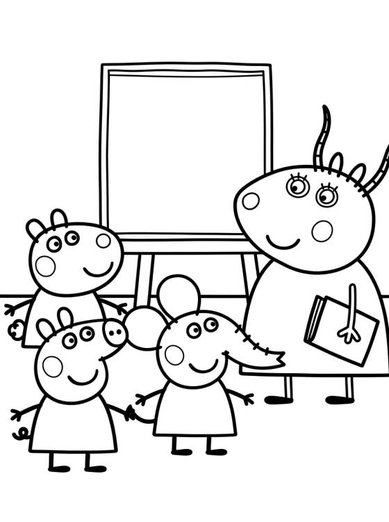 Desenho de Peppa y sus Amigos en la Escuela con la Sra. Gacela para colorir e imprimir grátis