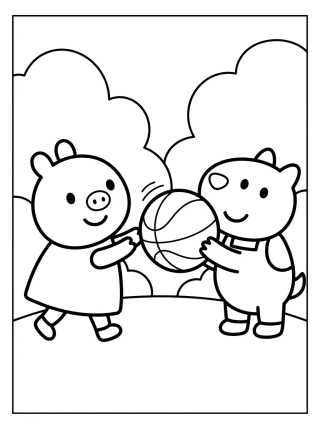 Desenho de Peppa y Danny Perro Jugando Pelota para colorir e imprimir grátis