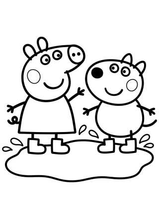 Desenho de Peppa e Danny Dog en los Charcos de Lodo para colorir e imprimir grátis