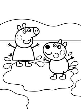 Desenho de Peppa y Pedro Poni en los Charcos de Lodo para colorir e imprimir grátis