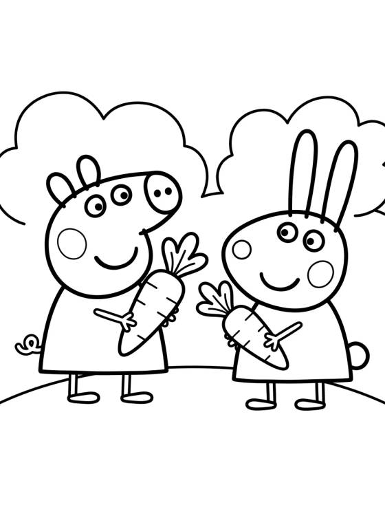 Desenho de Peppa y Rebecca Liebre en el Jardín para colorir e imprimir grátis