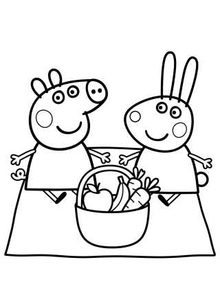 Desenho de Peppa y Rebecca Rabbit de Picnic para colorir e imprimir grátis