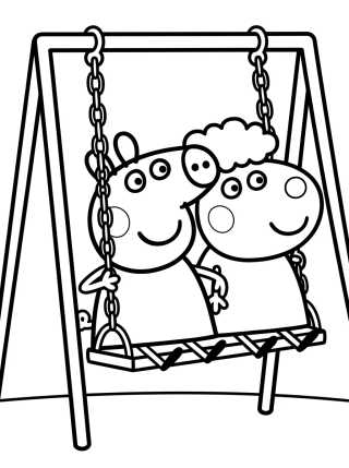 Desenho de Peppa y Suzy Sheep Jugando en el Columpio para colorir e imprimir grátis