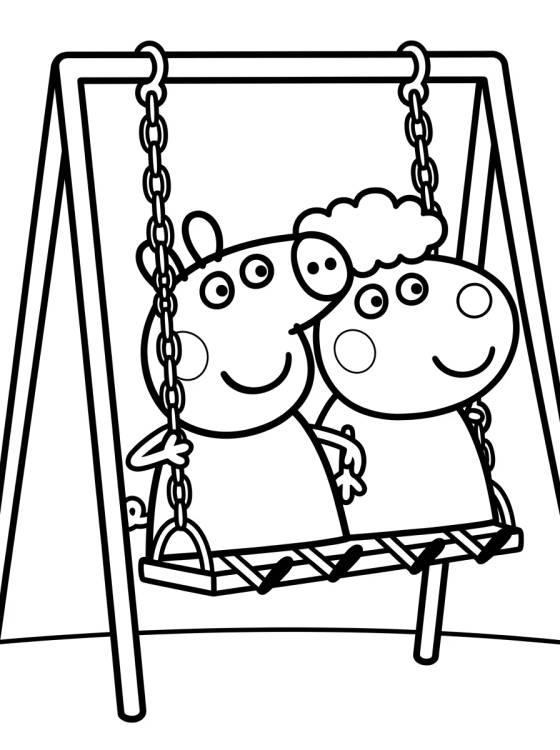 Desenho de Peppa y Suzy Sheep Jugando en el Columpio para colorir e imprimir grátis