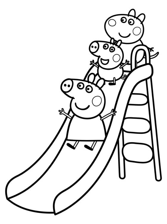 Desenho de Peppa, George y Pedro Poni en el Parque para colorir e imprimir grátis