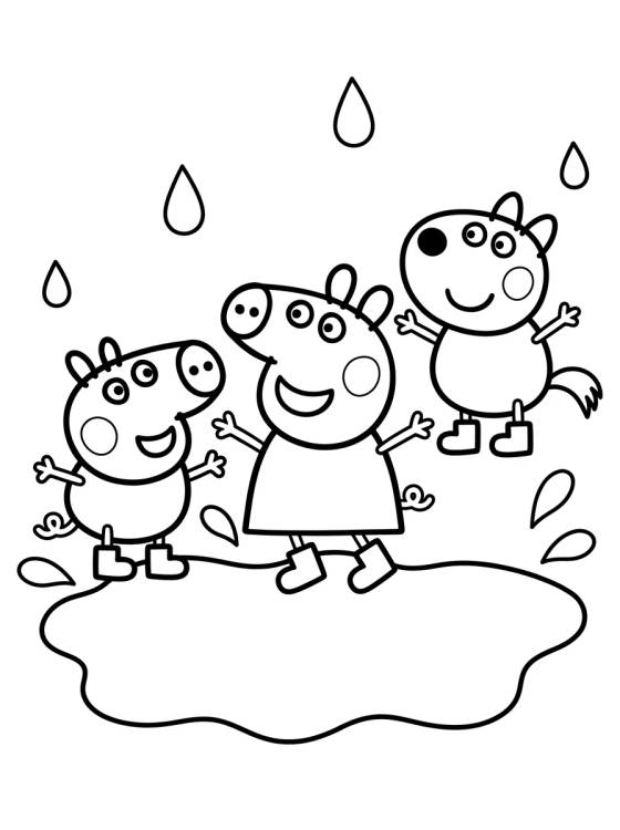 Desenho de Peppa, George y Pedro Pony en el Lodo para colorir e imprimir grátis
