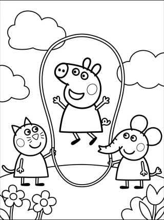 Desenho de Peppa Pig, Candy Gata y Emily Elefante para colorir e imprimir grátis
