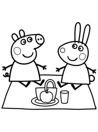 Desenho de Peppa Pig y la Coneja Rebecca de Picnic para colorir e imprimir grátis