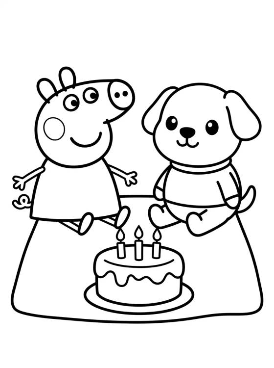 Desenho de Peppa Pig y Danny Perro para colorir e imprimir grátis