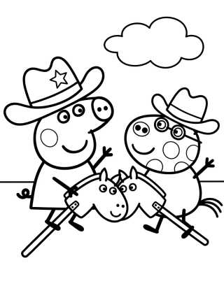 Desenho de Peppa Pig y Pedro Poni Jugando para colorir e imprimir grátis