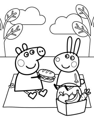 Desenho de Peppa Pig y Rebecca Liebre de Picnic para colorir e imprimir grátis