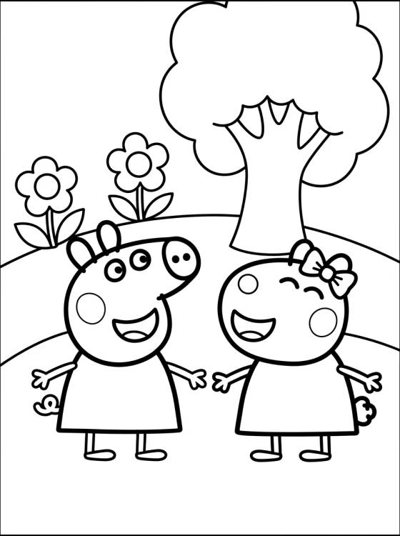 Peppa Pig y Suzy Oveja Jugando para colorir Desenho de Peppa Pig y Suzy Oveja Jugando para colorir e imprimir grátis