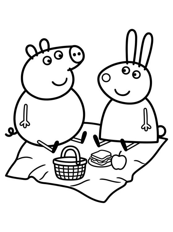 Desenho de Día de Campo de Peppa y Rebecca Liebre para colorir e imprimir grátis