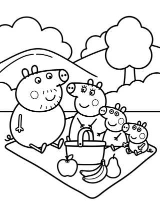 Desenho de Familia Pig en un Picnic para colorir e imprimir grátis
