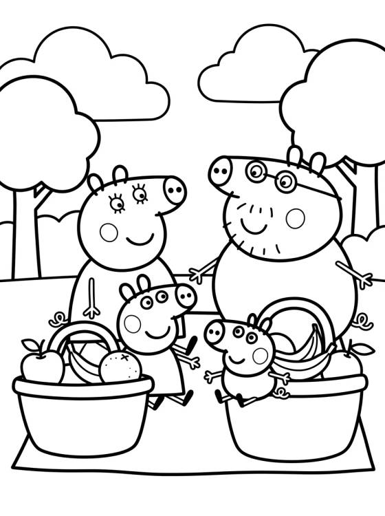 Desenho de Familia Pig en el Picnic para colorir e imprimir grátis