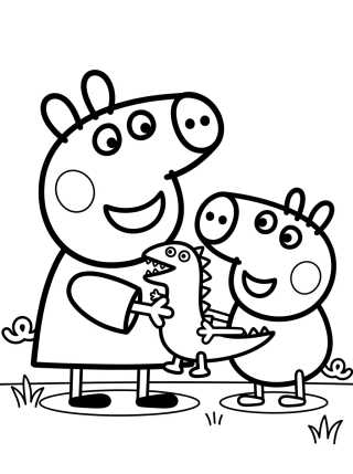 Desenho de Peppa y George Jugando para colorir e imprimir grátis
