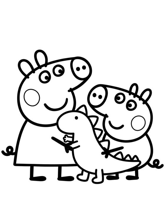 Desenho de Peppa y George con su Dinosaurio para colorir e imprimir grátis