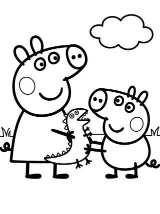 Desenho de Peppa Pig y George Jugando para colorir e imprimir grátis