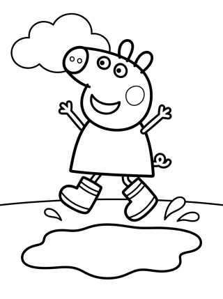 Desenho de Peppa Pig Saltando en el Charco de Barro para colorir e imprimir grátis
