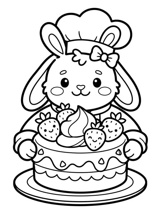 Desenho de Conejita Cocinera con Pastel para colorir e imprimir grátis