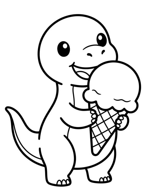 Desenho de Dino Bebé Comiendo Helado para colorir e imprimir grátis