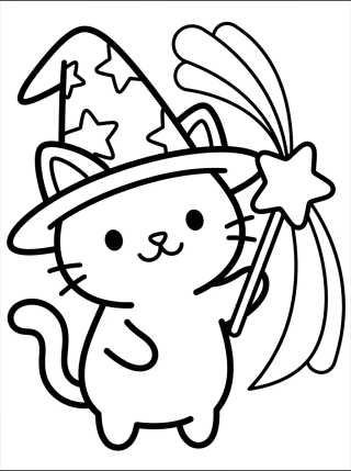 Desenho de Gatito Mago con Varita Mágica para colorir e imprimir grátis
