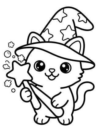 Desenho de Gatito Mago Mágico para colorir e imprimir grátis