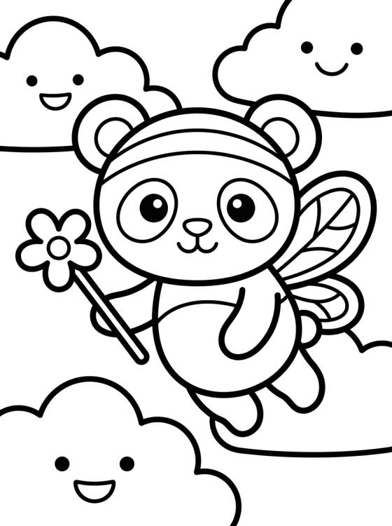Desenho de Panda Hada con Alitas para colorir e imprimir grátis