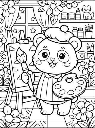 Desenho de Panda Artista con Paleta de Colores para colorir e imprimir grátis