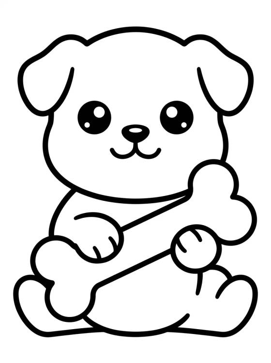 Desenho de Perrito Kawaii con Hueso para colorir e imprimir grátis